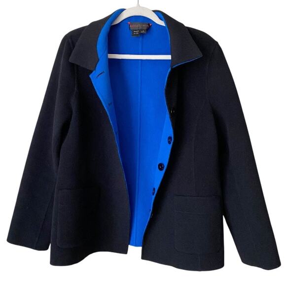 Nina Mclemore | 100% Wool Two Tone Blazer Jacket Button Front Blue Black Size 14 - Picture 1 of 5